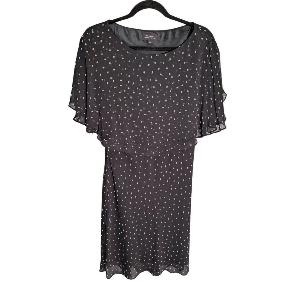 Tahari  Black Polka Dot Knee Length Sheath Dress Women's 8